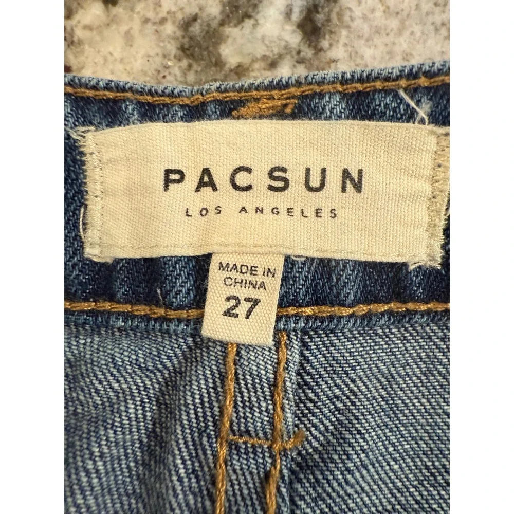PacSun Womens Distressed Denim Mini Skirt Medium Wash Raw Hem Size 27‎